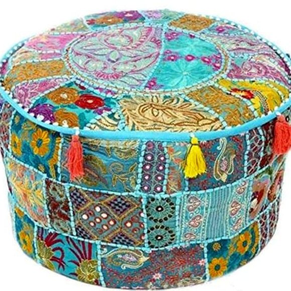 Hand Crafted Other - Blue Pouf Ottoman Cover